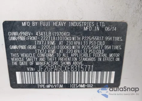 2014 Subaru Xv Crosstrek 2.0I Limited from USA, damaged, VIN JF2GPAGCXE8315771